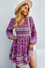Bohemian V-Neck Balloon Sleeve Dress - Shah S. Sahota