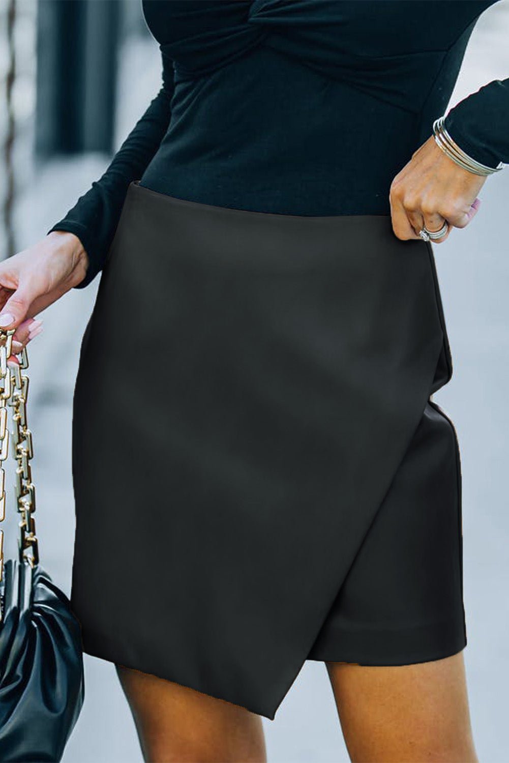 Asymmetrical PU Leather Mini Skirt - Shah S. Sahota