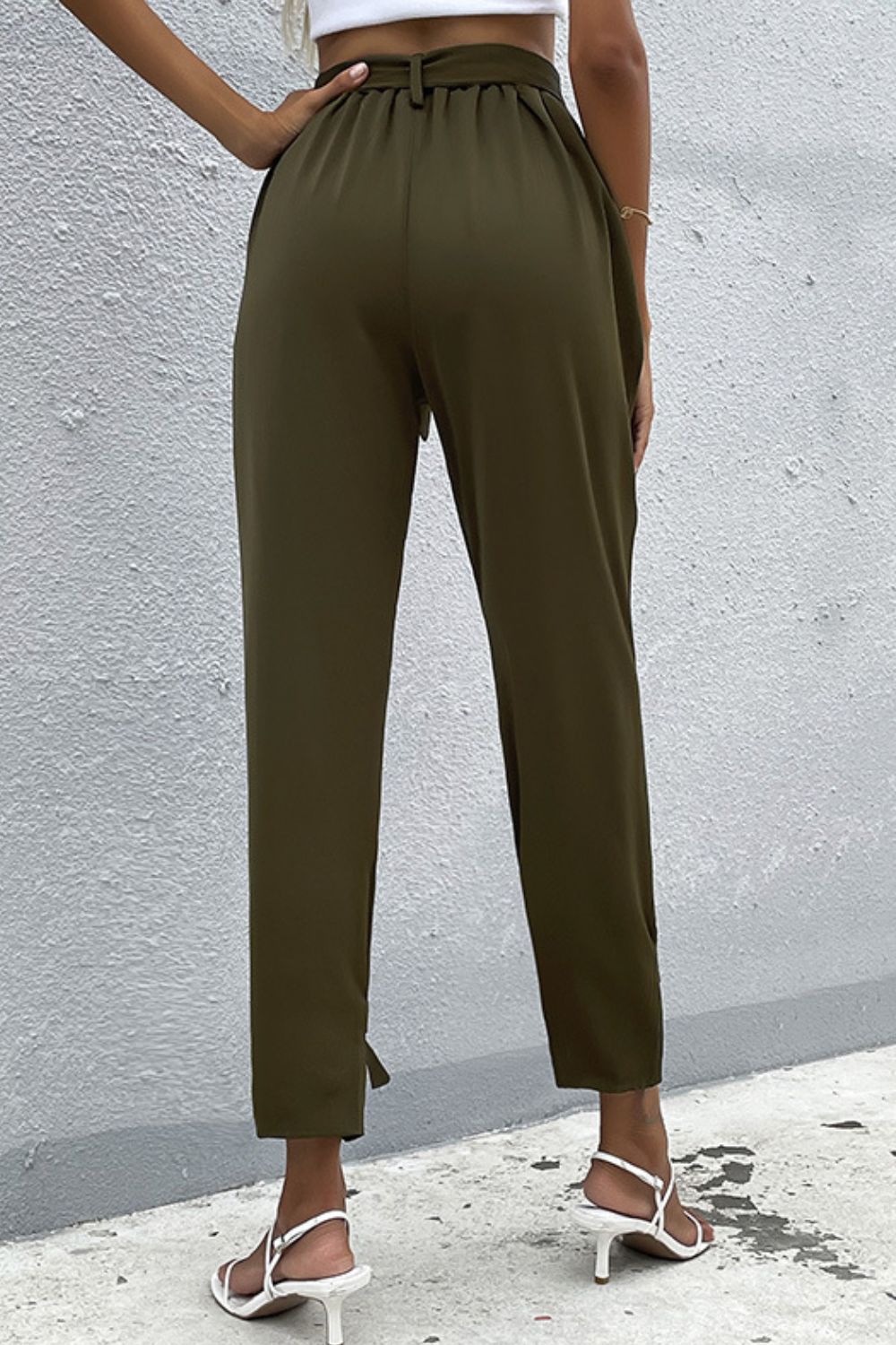 Tie Detail Belted Pants with Pockets - Shah S. Sahota
