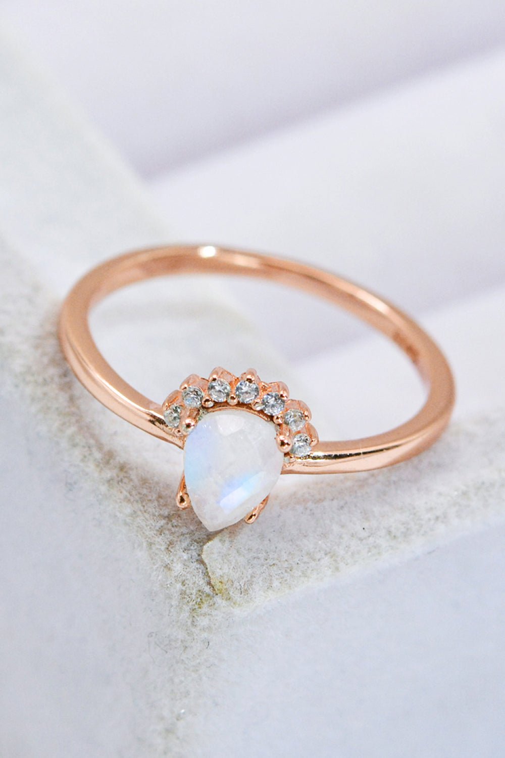 18K Rose Gold-Plated Pear Shape Natural Moonstone Ring - Shah S. Sahota
