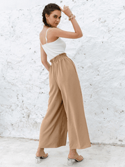 Frill Elastic Waist Wide Leg Pants Without Belt - Shah S. Sahota