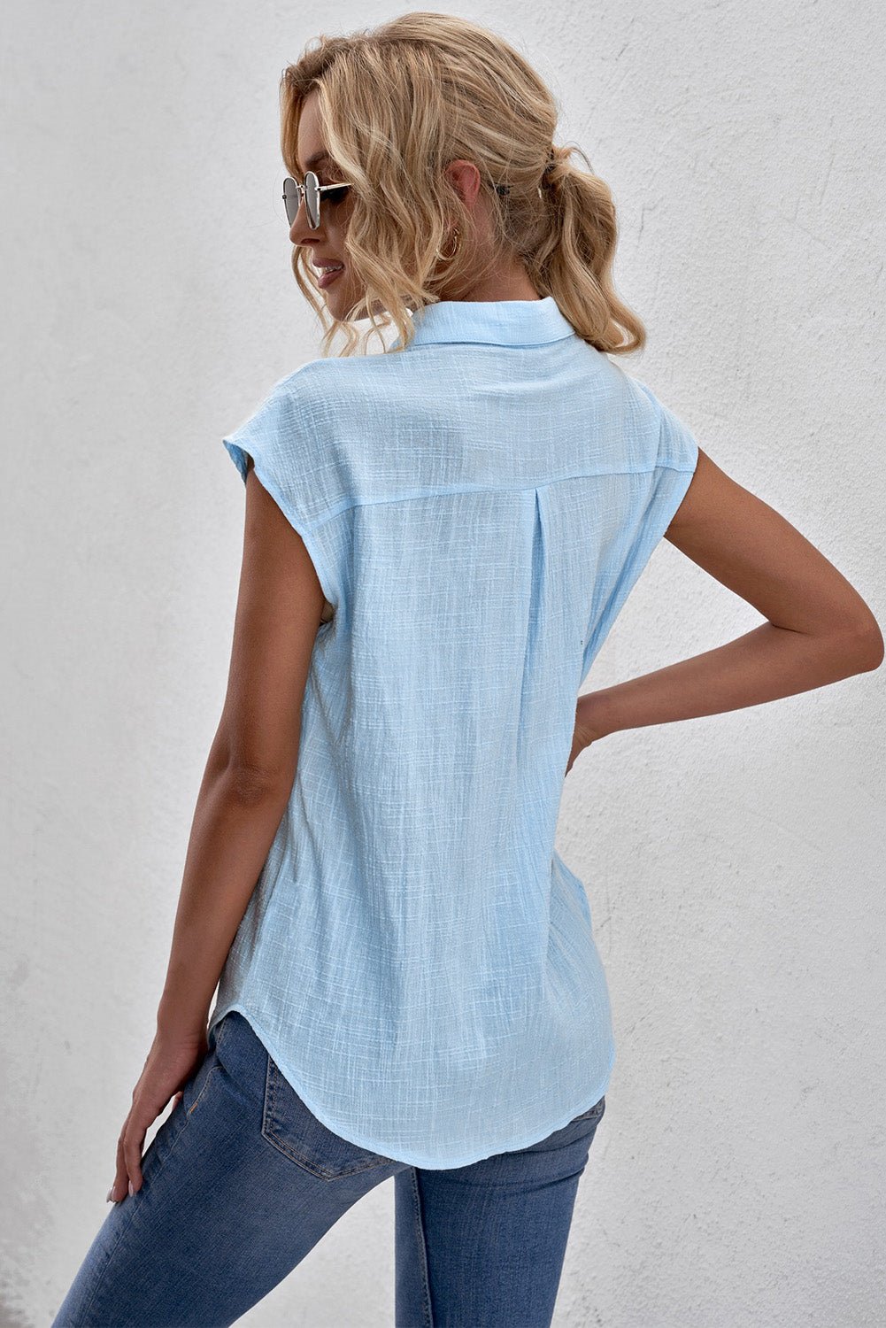Cap-Sleeve Button Down Shirt - Shah S. Sahota