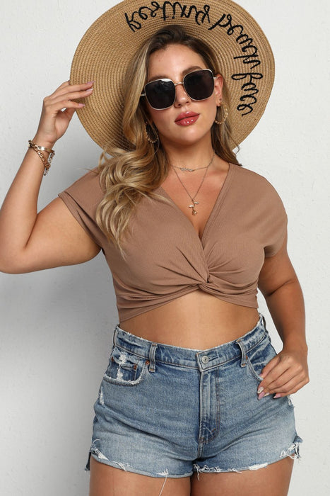 Plus Size Twist Front Cropped T-Shirt - Shah S. Sahota