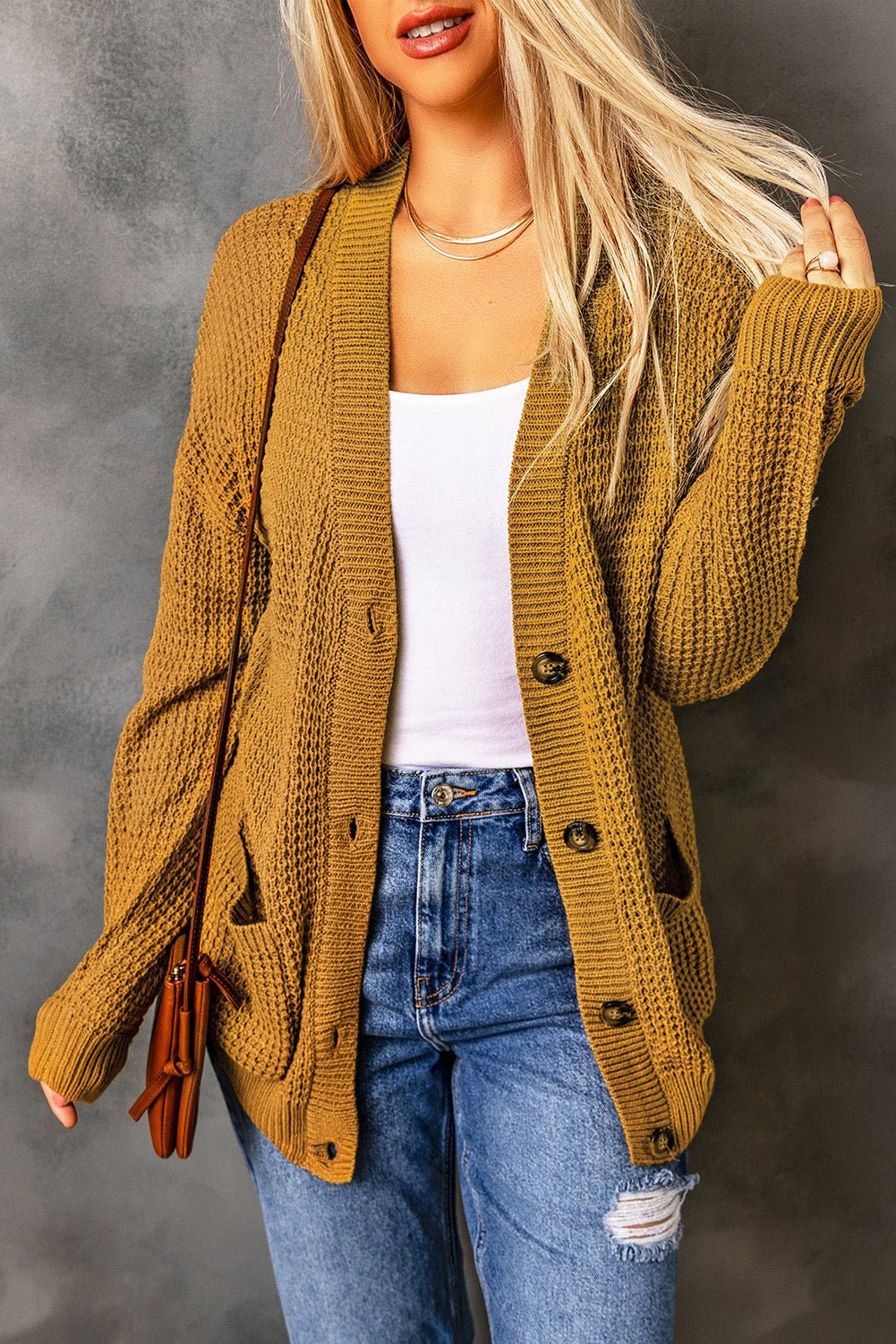 Drop Shoulder Button Down Pocketed Cardigan - Shah S. Sahota