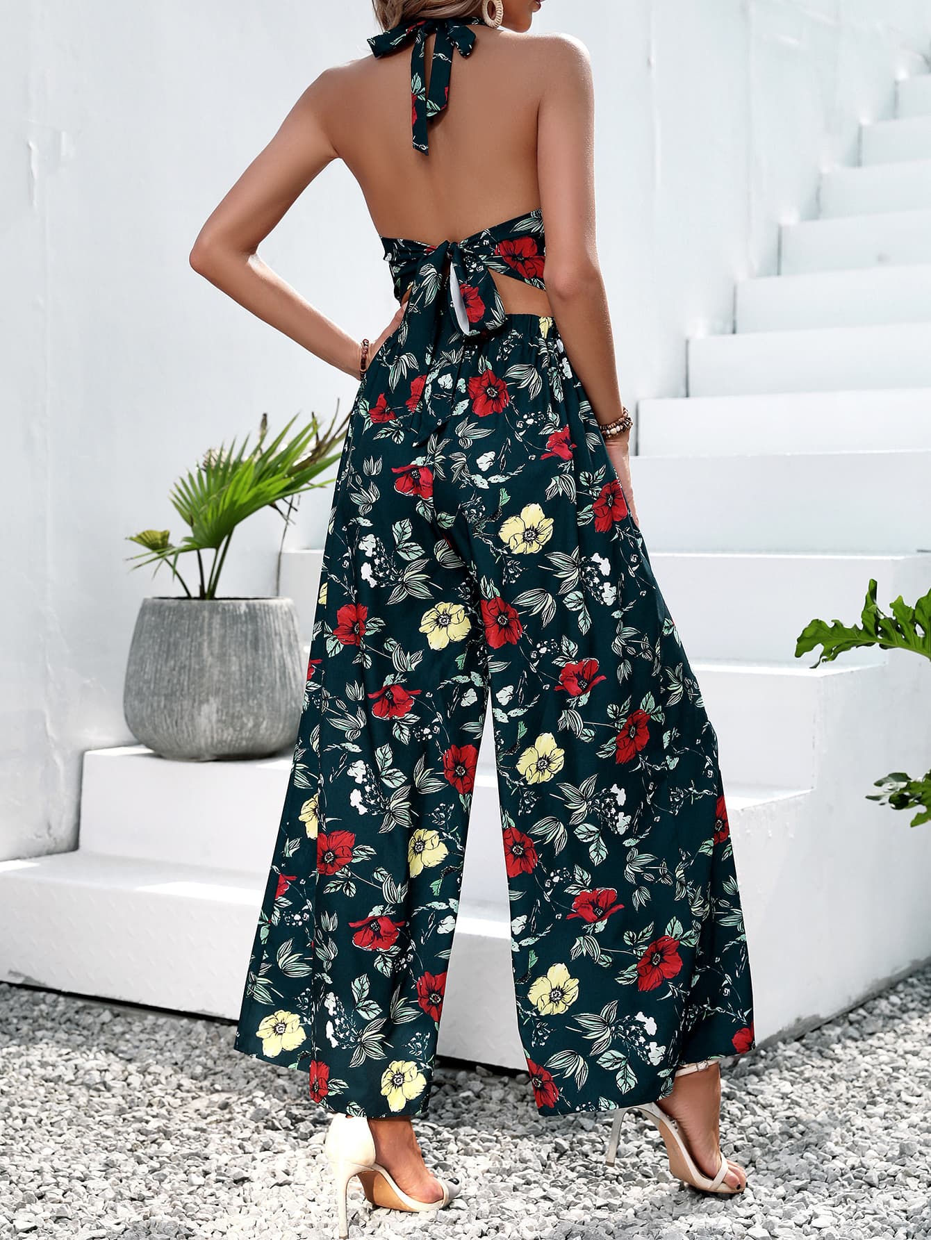 Floral Halter Neck Top and Wide Leg Pants Set - Shah S. Sahota