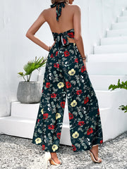 Floral Halter Neck Top and Wide Leg Pants Set - Shah S. Sahota