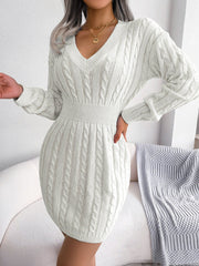 Cable-Knit V-Neck Mini Sweater Dress - Shah S. Sahota
