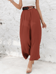 Frill Elastic Waist Wide Leg Pants Without Belt - Shah S. Sahota