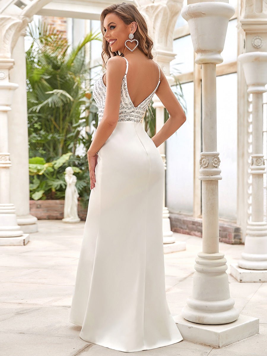 V Neck Sequin Fishtail Evening Dresses With Spaghetti Straps - Shah S. Sahota