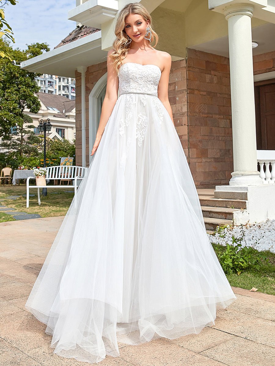 Strapless A Line Wedding Dresses with Cute Waist belt - Shah S. Sahota