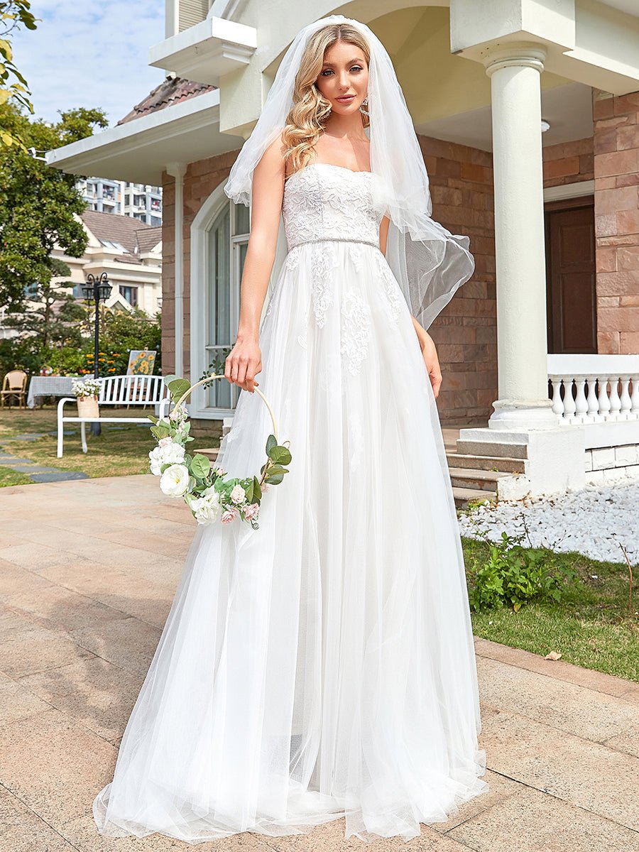 Strapless A Line Wedding Dresses with Cute Waist belt - Shah S. Sahota