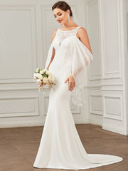 Floor Length Round Neck Fishtail Cape Wedding Dresses - Shah S. Sahota