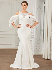 Floor Length Round Neck Fishtail Cape Wedding Dresses - Shah S. Sahota