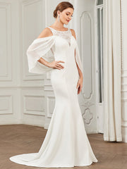 Floor Length Round Neck Fishtail Cape Wedding Dresses - Shah S. Sahota