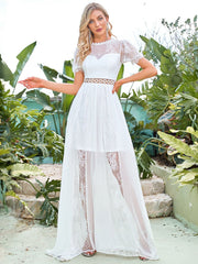 A Line Short Puff Sleeves Wedding Dresses - Shah S. Sahota