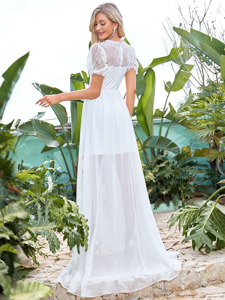 A Line Short Puff Sleeves Wedding Dresses - Shah S. Sahota