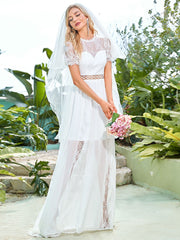 A Line Short Puff Sleeves Wedding Dresses - Shah S. Sahota
