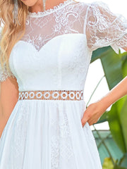 A Line Short Puff Sleeves Wedding Dresses - Shah S. Sahota