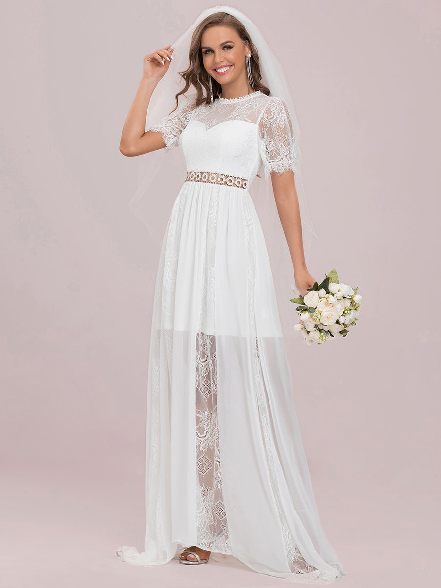 A Line Short Puff Sleeves Wedding Dresses - Shah S. Sahota