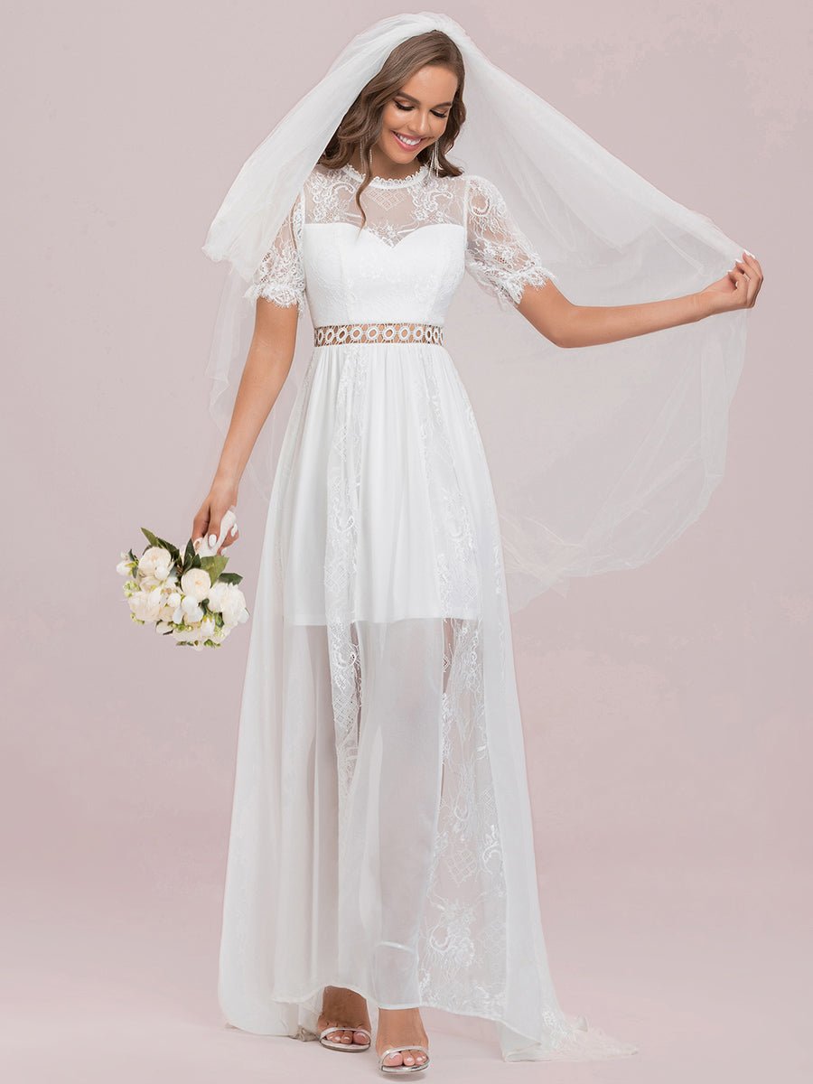 A Line Short Puff Sleeves Wedding Dresses - Shah S. Sahota