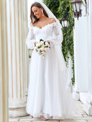 A Line V Neck Bishop Sleeves Wedding Dresses - Shah S. Sahota