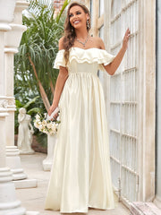 Ruffle Sleeves A-line Floor Length Wedding Dresses - Shah S. Sahota