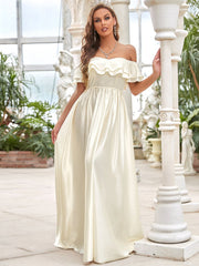 Ruffle Sleeves A-line Floor Length Wedding Dresses - Shah S. Sahota