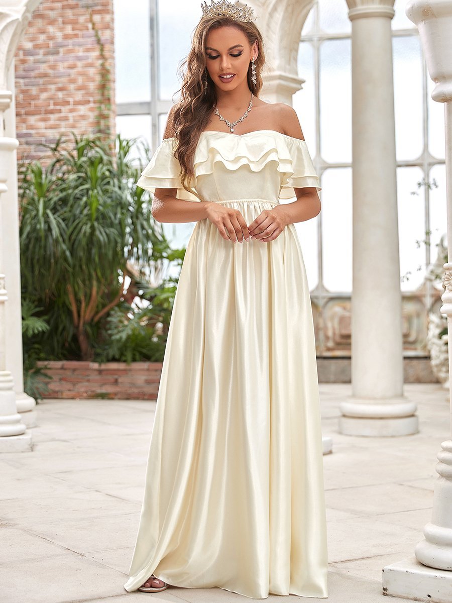Ruffle Sleeves A-line Floor Length Wedding Dresses - Shah S. Sahota