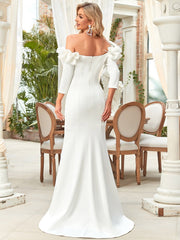 Off Shoulder Fishtail Floor Length Wedding Dress - Shah S. Sahota