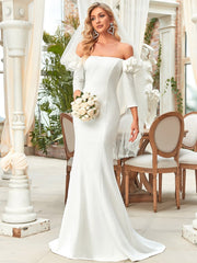 Off Shoulder Fishtail Floor Length Wedding Dress - Shah S. Sahota