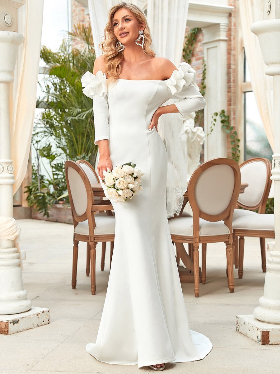 Off Shoulder Fishtail Floor Length Wedding Dress - Shah S. Sahota