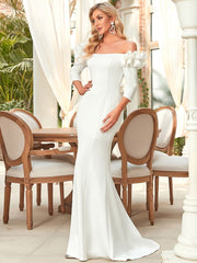 Off Shoulder Fishtail Floor Length Wedding Dress - Shah S. Sahota