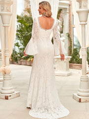 Long Bat-Wing Sleeves Square Neckline Wedding Dresses - Shah S. Sahota