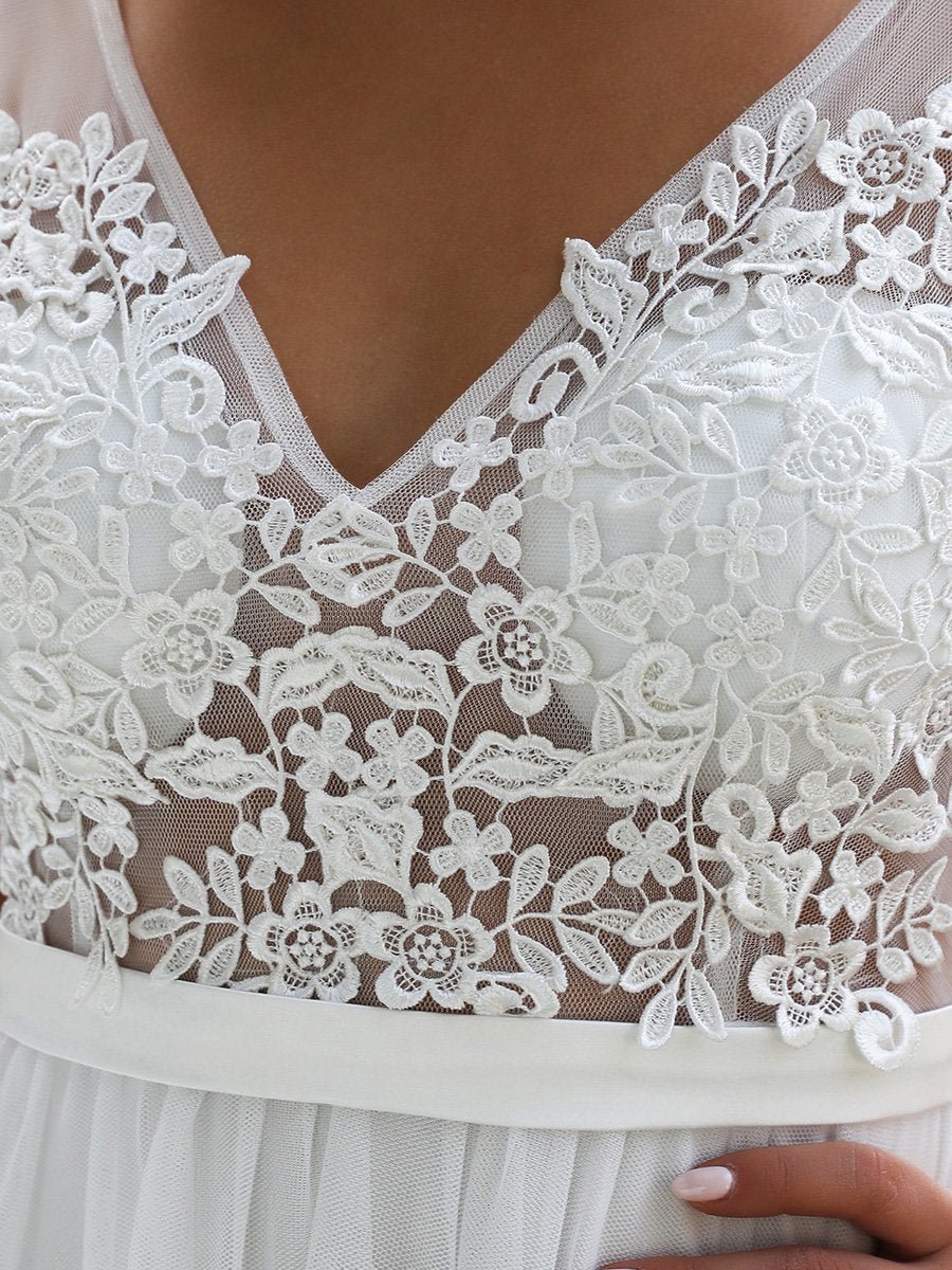 A-Line V-Neck Floral Lace Appliques bridesmaid Dress - Shah S. Sahota