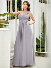 One Shoulder Wholesale Bridesmaid Dresses With Flower Decoration - Shah S. Sahota