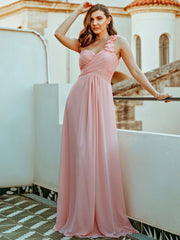 One Shoulder Wholesale Bridesmaid Dresses With Flower Decoration - Shah S. Sahota