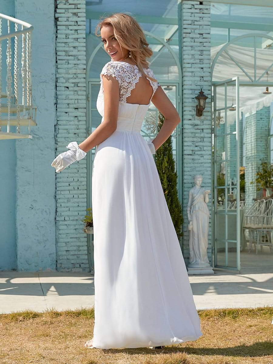 Plain Pleated Chiffon Wedding Dress with Lace Decorations - Shah S. Sahota