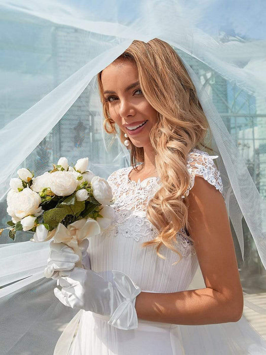 Plain Pleated Chiffon Wedding Dress with Lace Decorations - Shah S. Sahota