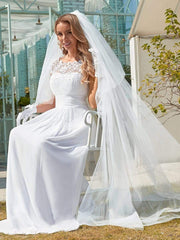 Plain Pleated Chiffon Wedding Dress with Lace Decorations - Shah S. Sahota
