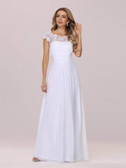 Plain Pleated Chiffon Wedding Dress with Lace Decorations - Shah S. Sahota