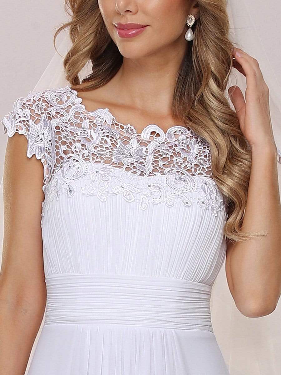 Plain Pleated Chiffon Wedding Dress with Lace Decorations - Shah S. Sahota