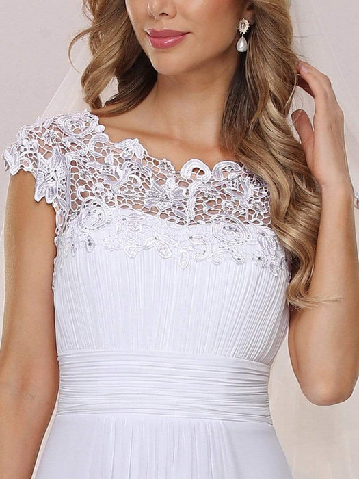Plain Pleated Chiffon Wedding Dress with Lace Decorations - Shah S. Sahota