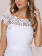 Plain Pleated Chiffon Wedding Dress with Lace Decorations - Shah S. Sahota