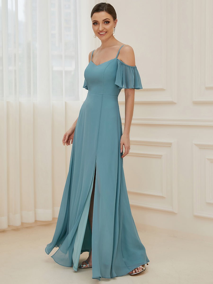 Flattering Deep V Neck Flare Sleeves Bridesmaid Dresses - Shah S. Sahota