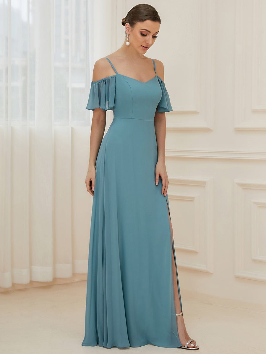 Flattering Deep V Neck Flare Sleeves Bridesmaid Dresses - Shah S. Sahota