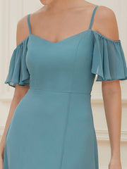 Flattering Deep V Neck Flare Sleeves Bridesmaid Dresses - Shah S. Sahota
