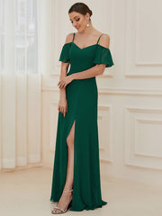 Flattering Deep V Neck Flare Sleeves Bridesmaid Dresses - Shah S. Sahota