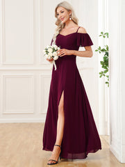 Flattering Deep V Neck Flare Sleeves Bridesmaid Dresses - Shah S. Sahota