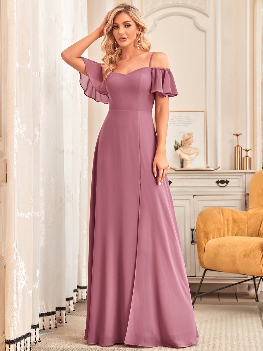Flattering Deep V Neck Flare Sleeves Bridesmaid Dresses - Shah S. Sahota