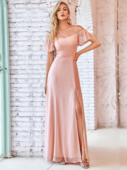 Flattering Deep V Neck Flare Sleeves Bridesmaid Dresses - Shah S. Sahota